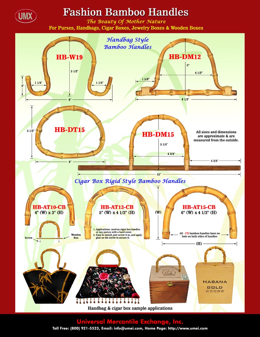 Stylish Bamboo Handles For Fashion Purses, Handbags, Cigar Boxes, Jewelry Boxes or
Cigarbox Purse.