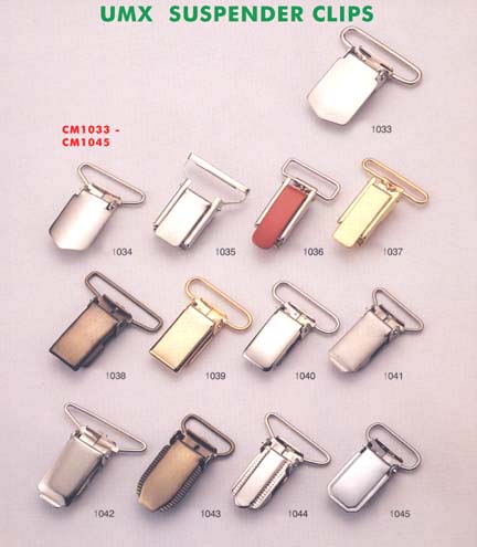 Suspender clips, clips, buckle clips, belt clips, apparel clips, footware clips,
leather goods clips, series 4.