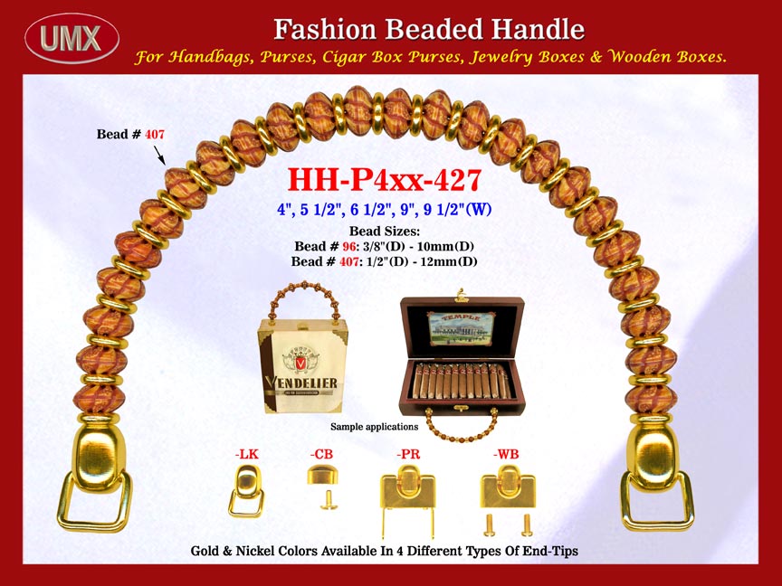 HH-Pxx-427 Beaded Handle with Clam Sea Shell Beads and Metal Gold Beads For Wholesale Handbag Making Supplies