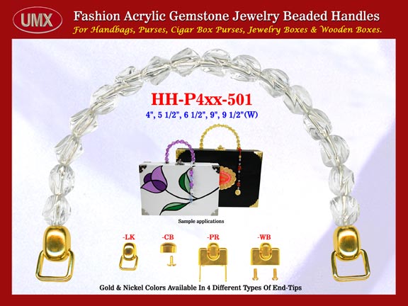 We are supplier of women's handbag making hardware accessories. Our wholesale women's handbags handles are fashioned from clear crystal beads.