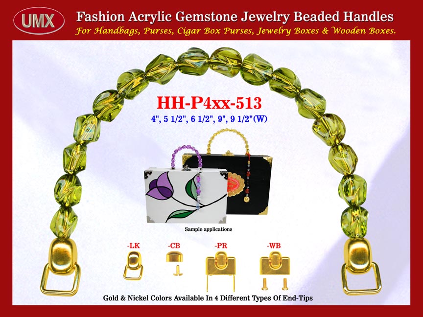 We are supplier of women's wholesale handmade handbag making hardware supply. Our wholesale women's handmade handbag handles are fashioned from Tourmaline gemstone beads - smoky yellow acrylic gemstone beads.