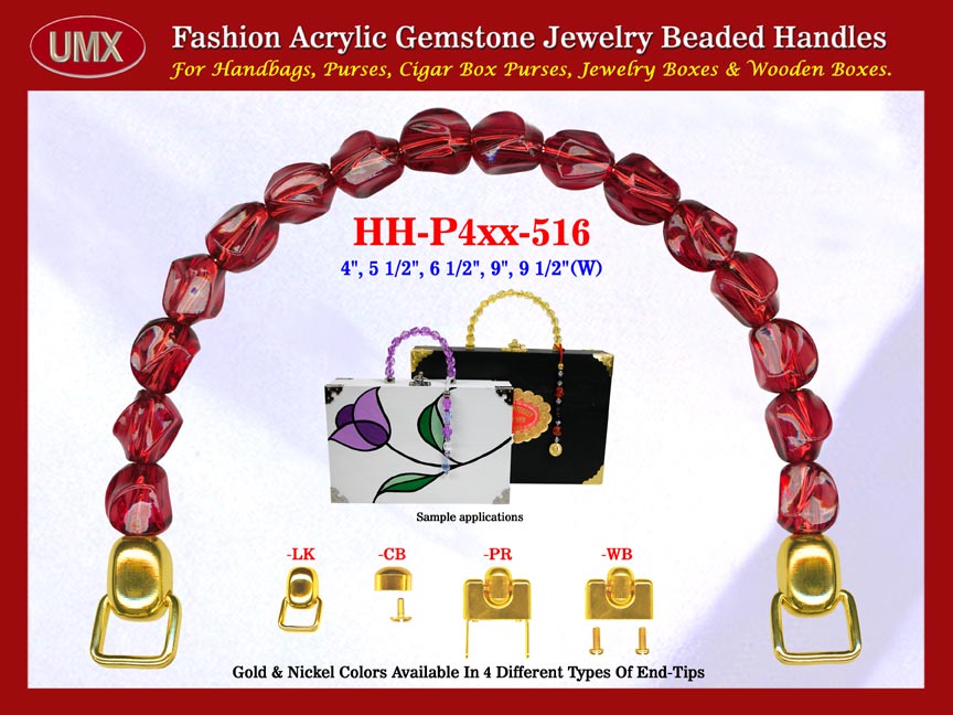 We are supplier of wholesale womens handmade handbag making hardware accessories. Our wholesale womens handmade handbag handles are fashioned from Garnet gemstone beads - burgundy color acrylic gemstone beads.