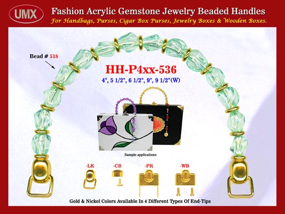 We are supplier of women's spring handbag making hardware supplies. Our wholesale women's spring handbag handles are fashioned from jade gemstone beads - acrylic jade beads.