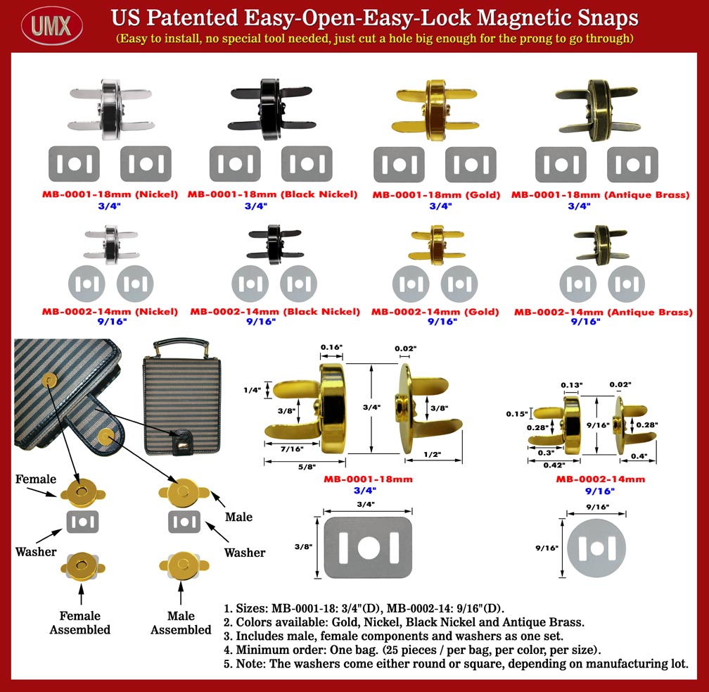 Magnetic Snaps, Magnetic Snap Fastener, Magnetic Button for Purses, Handbags, Suitcases,
Carrying Bags, School Bags