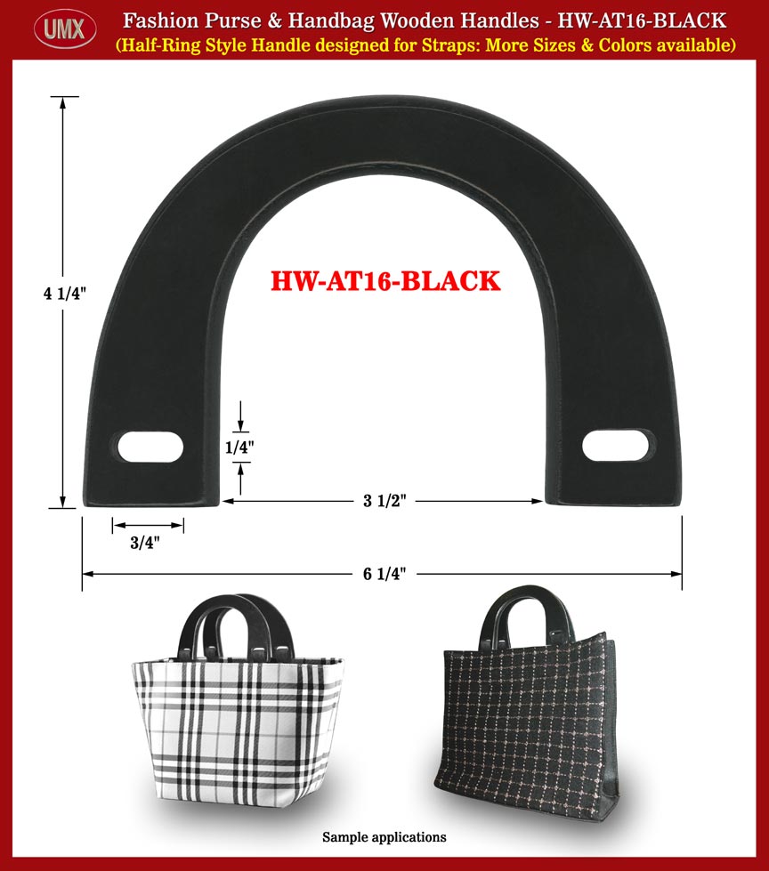 Fashion Purse and Handbag Wood Handle - Hand made Half-Ring Wooden Handle
HW-AT16-BLACK