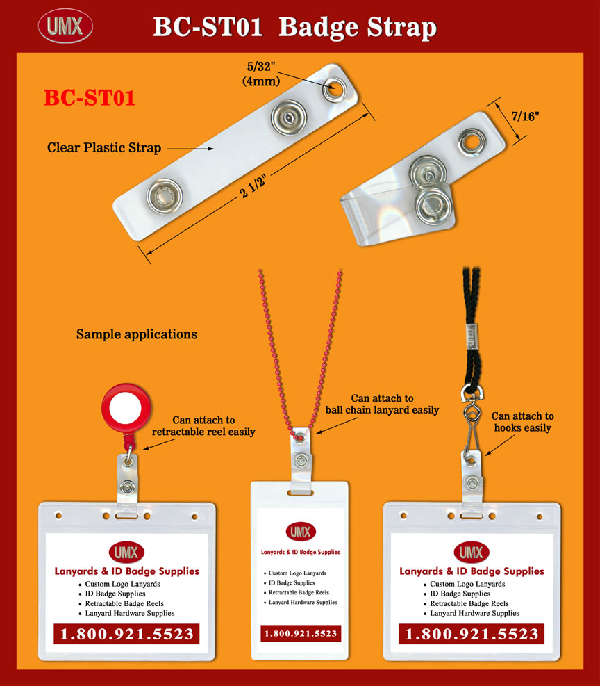 Clear Plastic Badge Straps with Eyelet Hole for Hooks, Ball Chains or Strings
