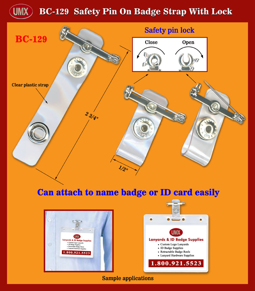 Clear Plastic Badge Straps: Clear Plastic Pin On Safety Badge Straps with Locks