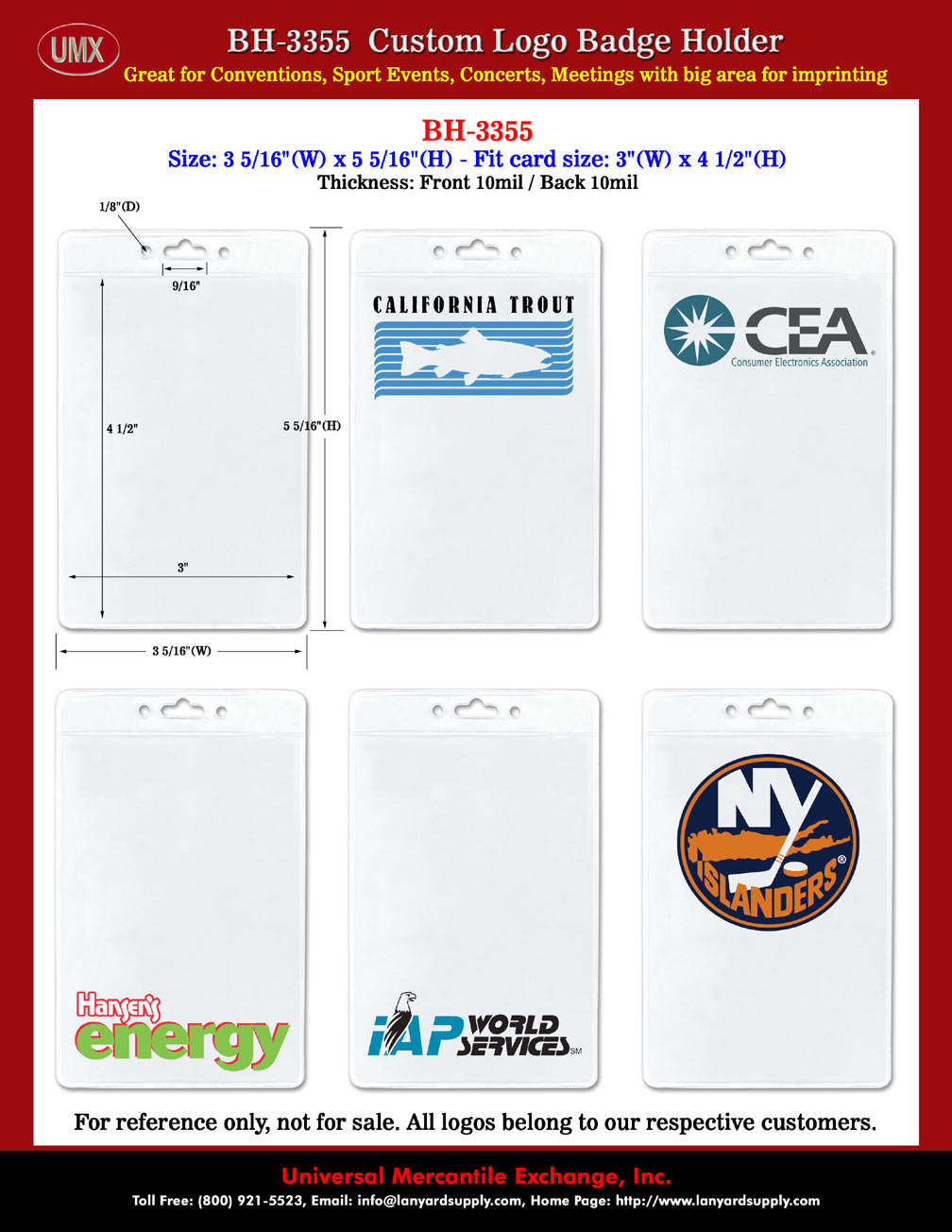 Credit Card Size Vertical ID Holder Great For Company Logo Imprinting. 