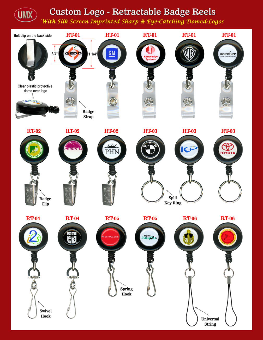 Custom Imprinted Badge Reels - Sample Gallery 1 For ID Cards or Name Badges.