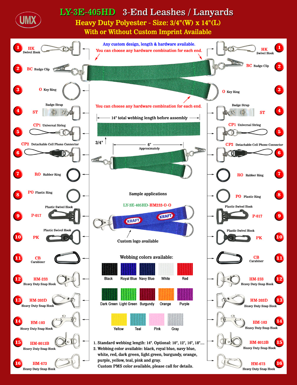 LY-3E-405HD Three-Hardware 3/4" Heavy Duty Leash Manufacturer.