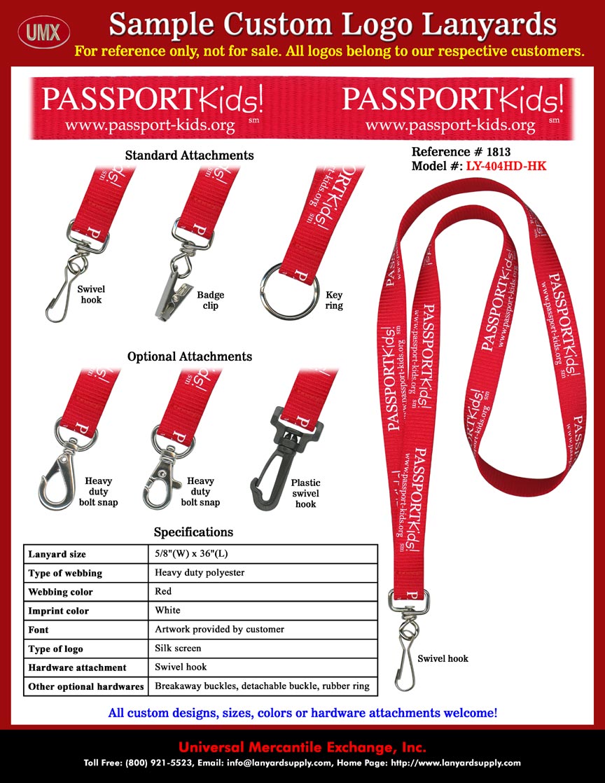 5/8" Custom Printed Lanyards: passport-kids dot org Lanyards.