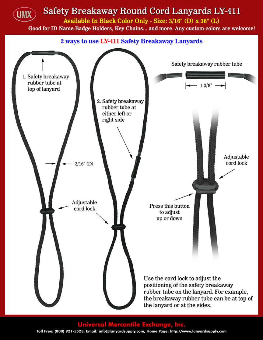 Round Cord Lanyards, Safety Cord Lanyards: LY-411 Plain Safety Breakaway ID Lanyards