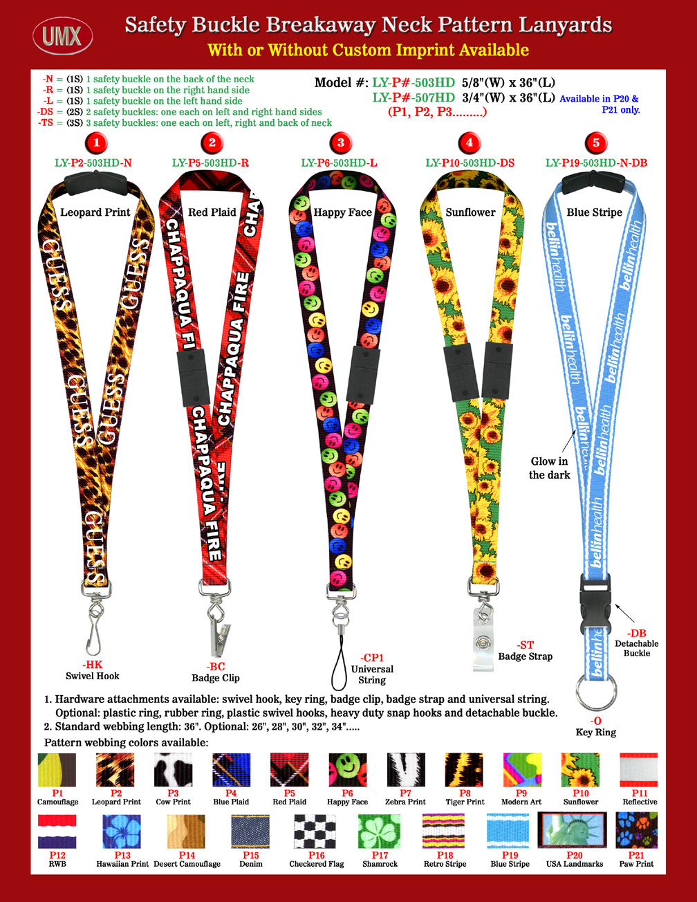 5/8" LY-P#-503HD Fashion Safety Name Badge Holder Lanyards with Stylish Themes.