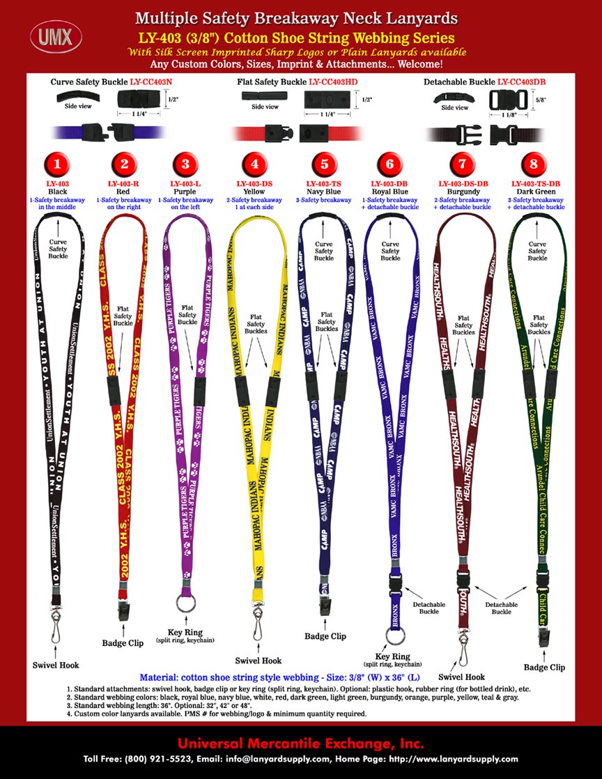 Flat Cotton Safety Lanyards: LY-403 Multiple Safety Breakaway Neck Lanyards.