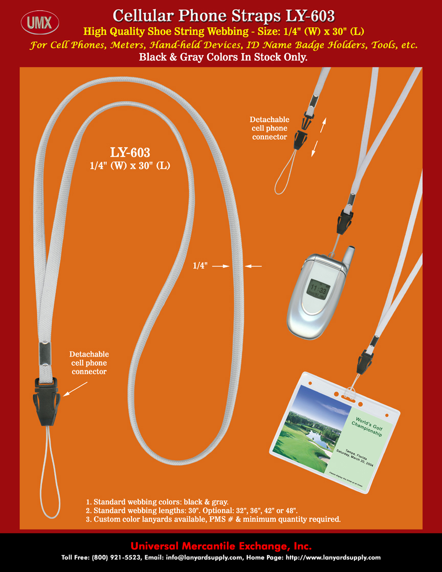 UMX Cellular Phone Straps: Plain Cellular Phone Neck Strap with Detachable Connector.