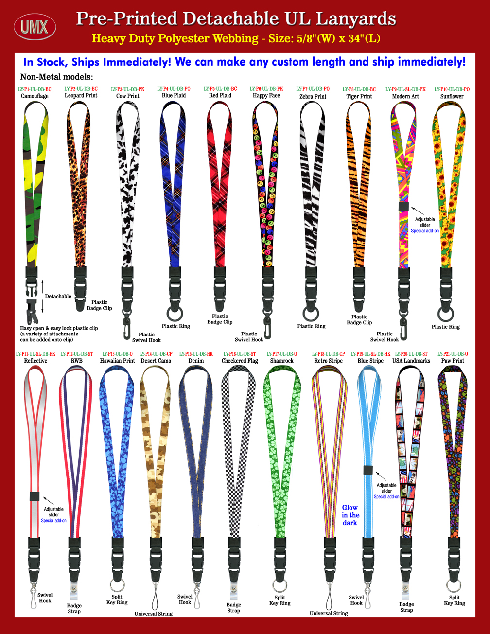 5/8" Pre-Printed Theme Detachable Hardware Universal Link Neck Lanyards.