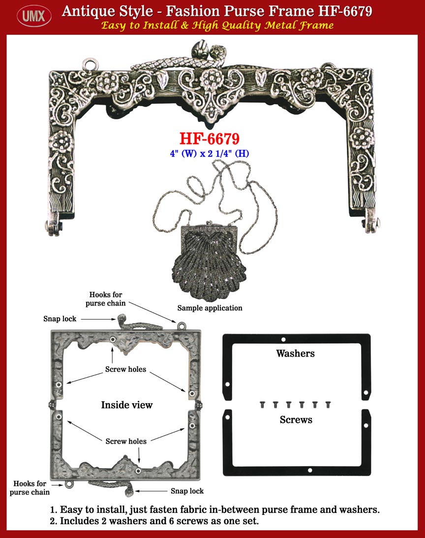 Purse Frame: Antique Style Metal Purse Frame HF-6679-10 Series