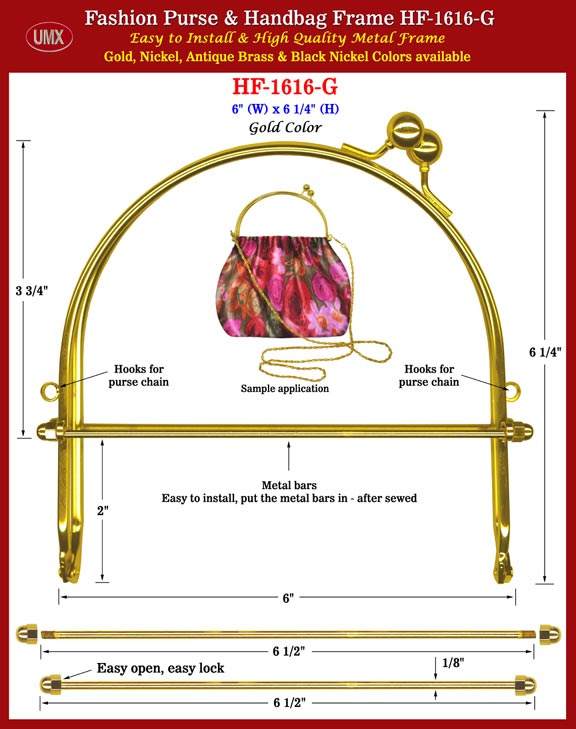 UMX Purse Frame with Metal Bars HF-1616-Gold Color Series