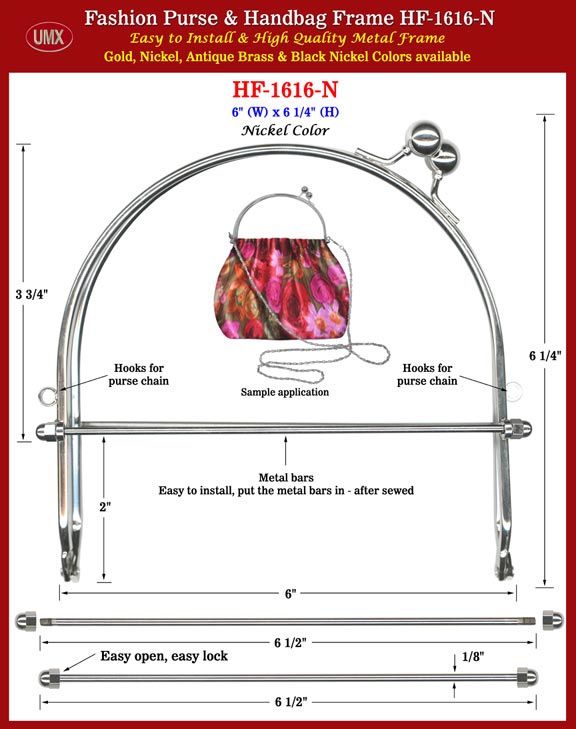 UMX Purse Frame with Metal Bars HF-1616-Nickel Color Series