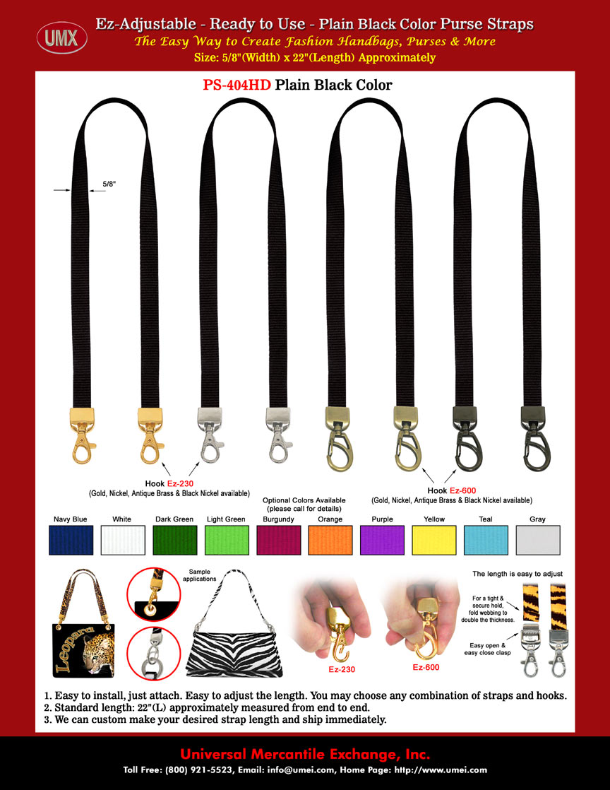 Plain Black Purse Straps and Non-Printed Handbag Straps